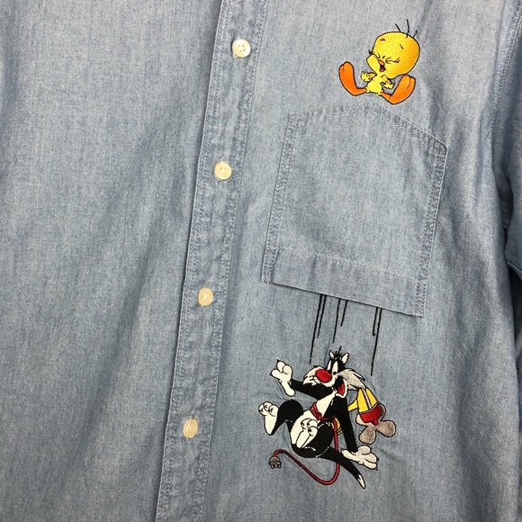 Vintage chambray 96 tweety Bird button up popover - Picture 8 of 8